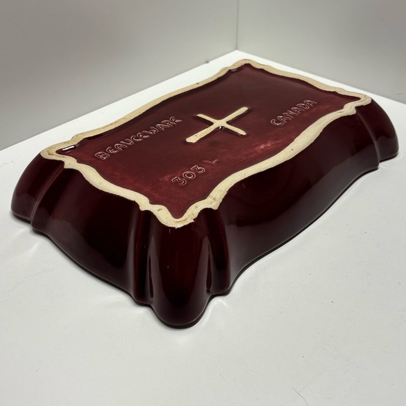 Beautiful vintage Beauceware glazed red and turquoise rectangular planter - Picture 2 of 8